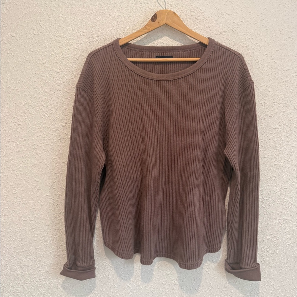 GAP waffle knit oversized long sleeve henley t shirt terra brown womens M